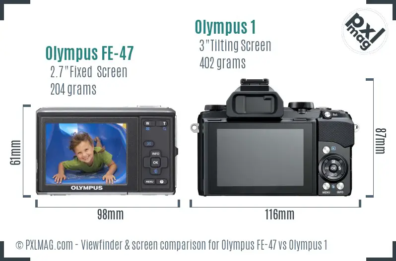 Olympus FE-47 vs Olympus 1 Screen and Viewfinder comparison
