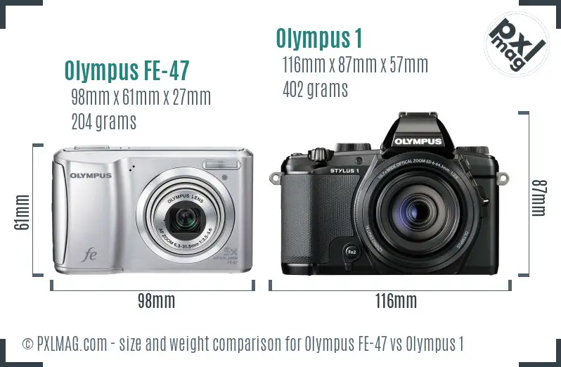 Olympus FE-47 vs Olympus 1 size comparison