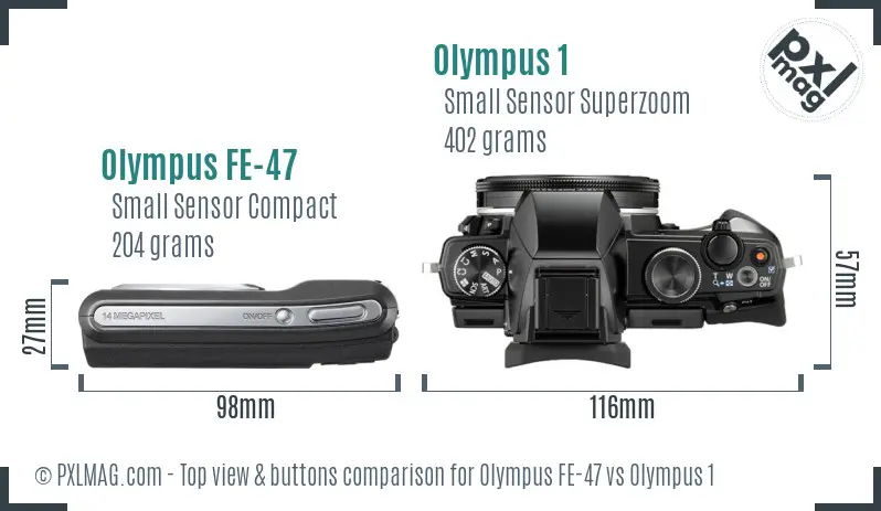 Olympus FE-47 vs Olympus 1 top view buttons comparison