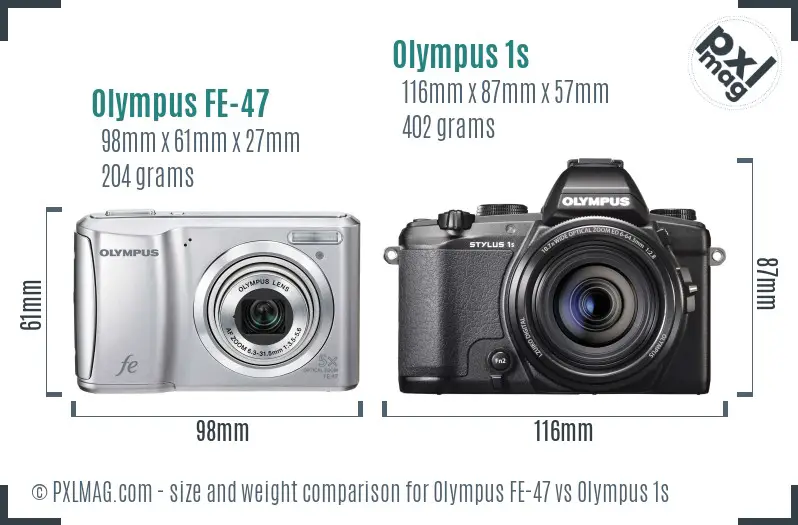 Olympus FE-47 vs Olympus 1s size comparison