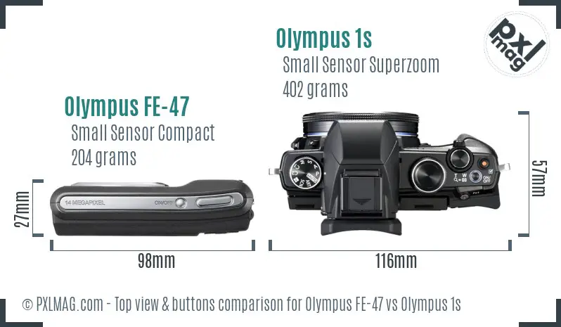 Olympus FE-47 vs Olympus 1s top view buttons comparison