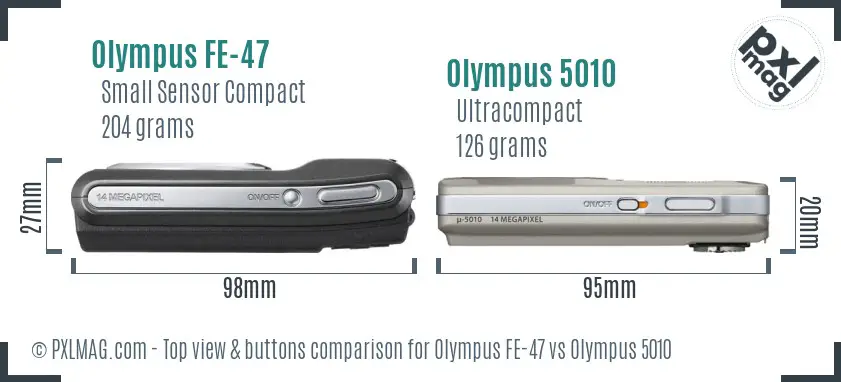 Olympus FE-47 vs Olympus 5010 top view buttons comparison
