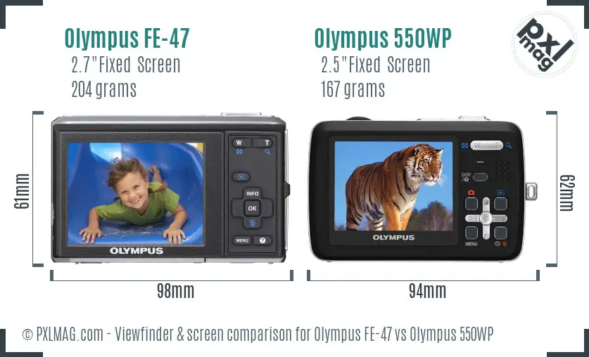 Olympus FE-47 vs Olympus 550WP Screen and Viewfinder comparison