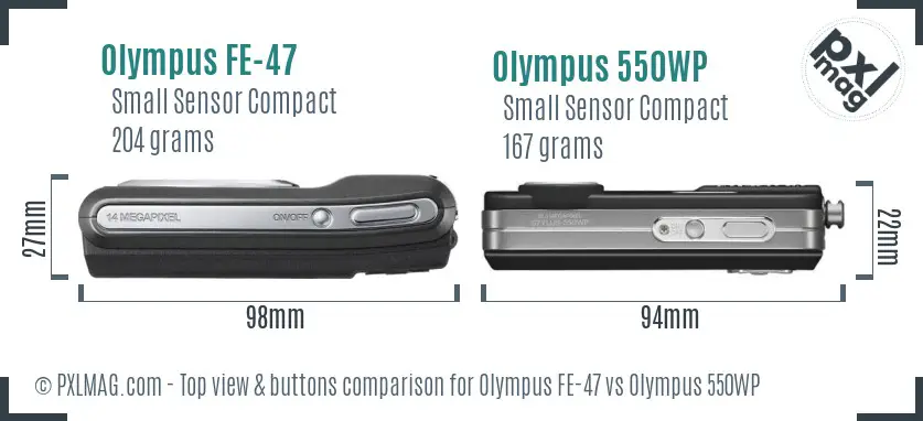 Olympus FE-47 vs Olympus 550WP top view buttons comparison