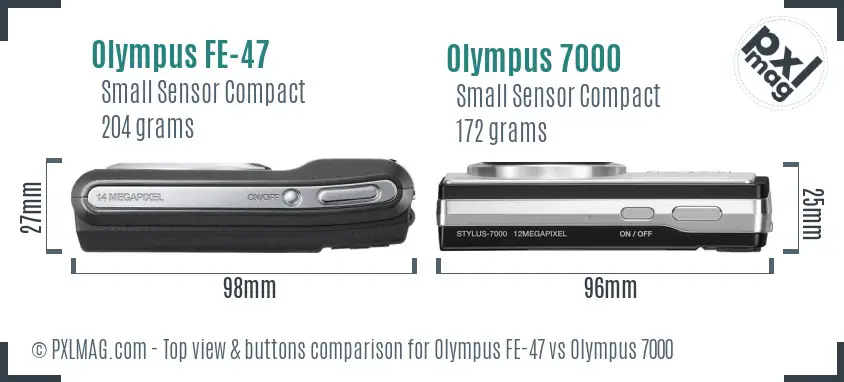 Olympus FE-47 vs Olympus 7000 top view buttons comparison