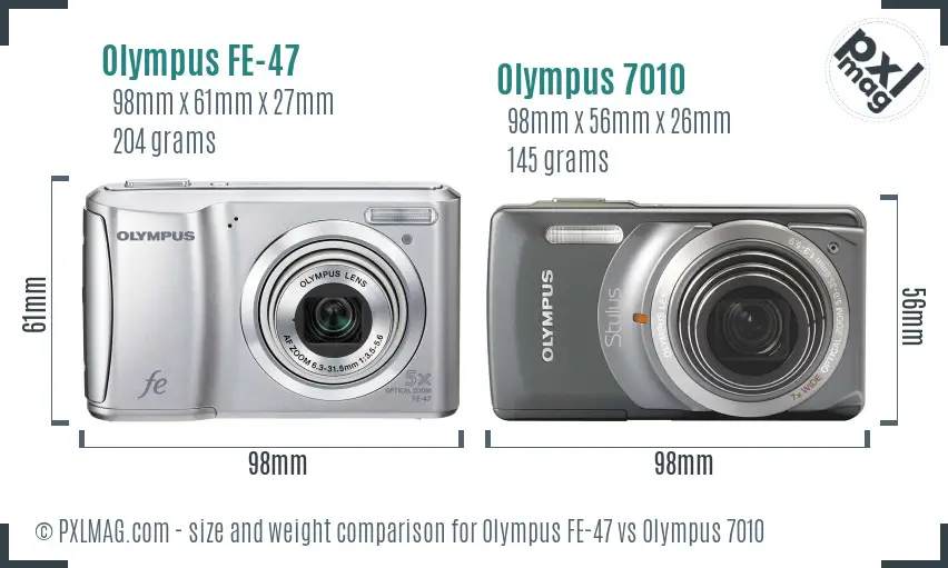 Olympus FE-47 vs Olympus 7010 size comparison