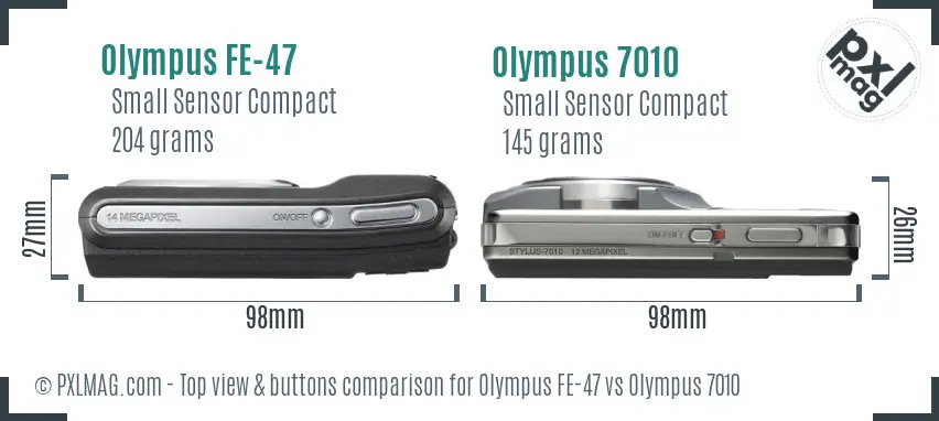 Olympus FE-47 vs Olympus 7010 top view buttons comparison