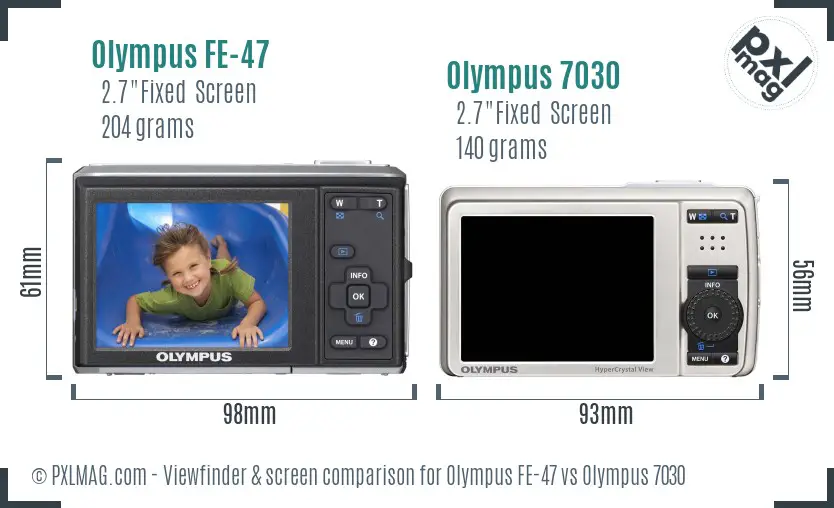 Olympus FE-47 vs Olympus 7030 Screen and Viewfinder comparison