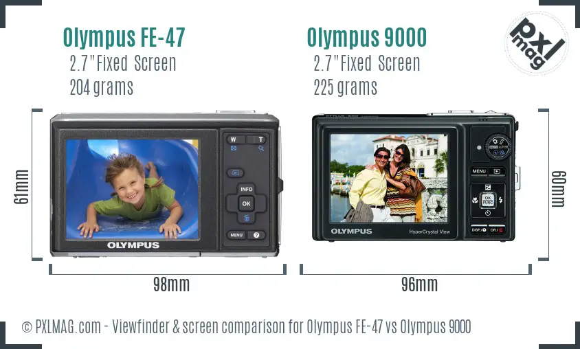 Olympus FE-47 vs Olympus 9000 Screen and Viewfinder comparison