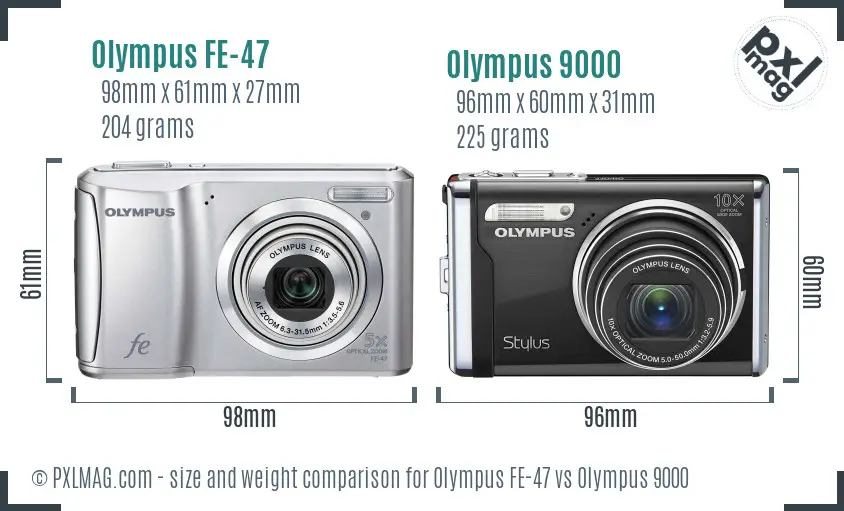 Olympus FE-47 vs Olympus 9000 size comparison