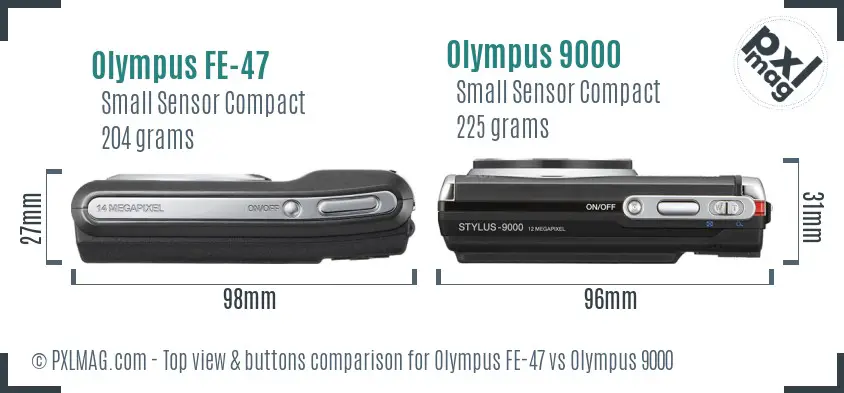 Olympus FE-47 vs Olympus 9000 top view buttons comparison