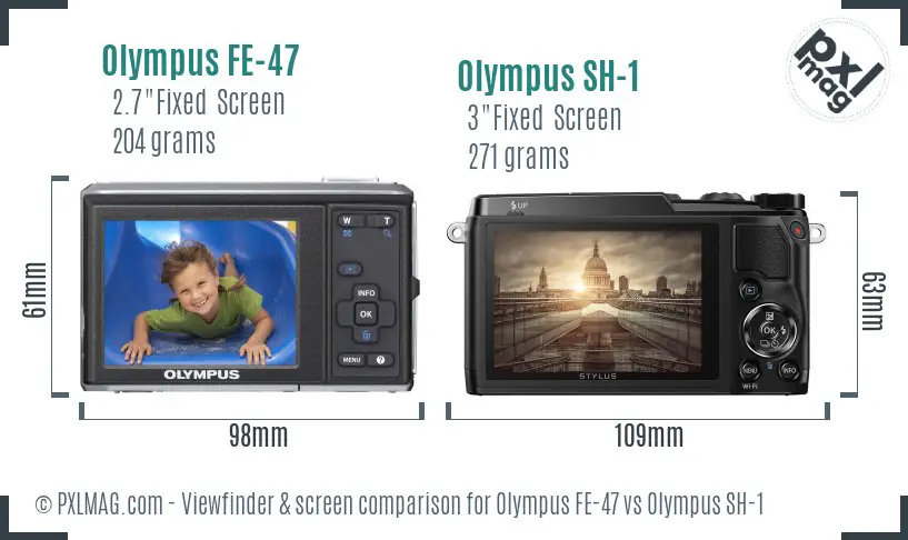 Olympus FE-47 vs Olympus SH-1 Screen and Viewfinder comparison
