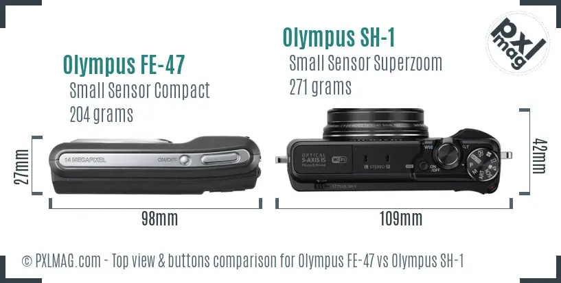 Olympus FE-47 vs Olympus SH-1 top view buttons comparison