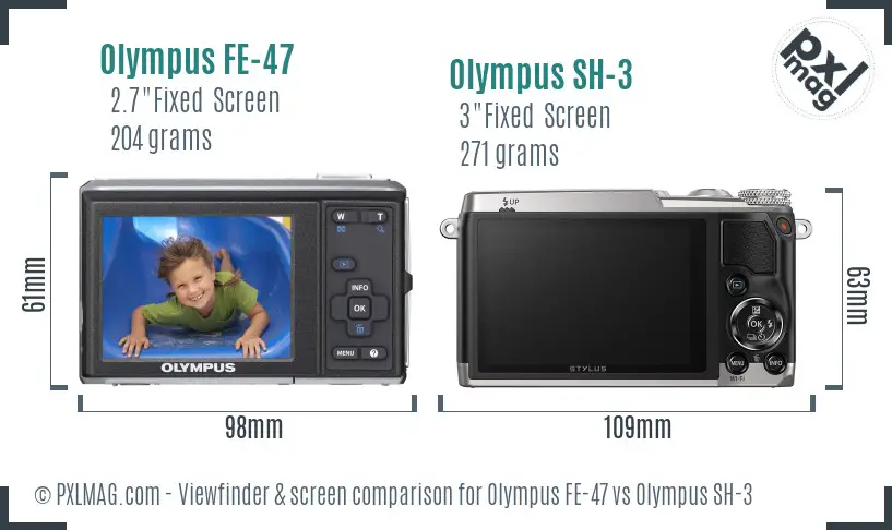 Olympus FE-47 vs Olympus SH-3 Screen and Viewfinder comparison