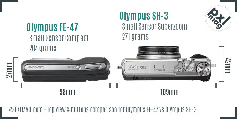 Olympus FE-47 vs Olympus SH-3 top view buttons comparison