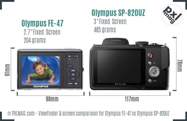 Olympus FE-47 vs Olympus SP-820UZ Screen and Viewfinder comparison