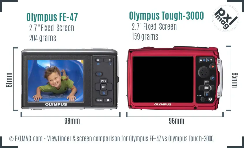 Olympus FE-47 vs Olympus Tough-3000 Screen and Viewfinder comparison