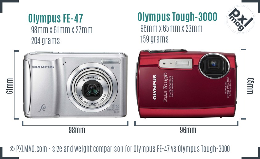 Olympus FE-47 vs Olympus Tough-3000 size comparison