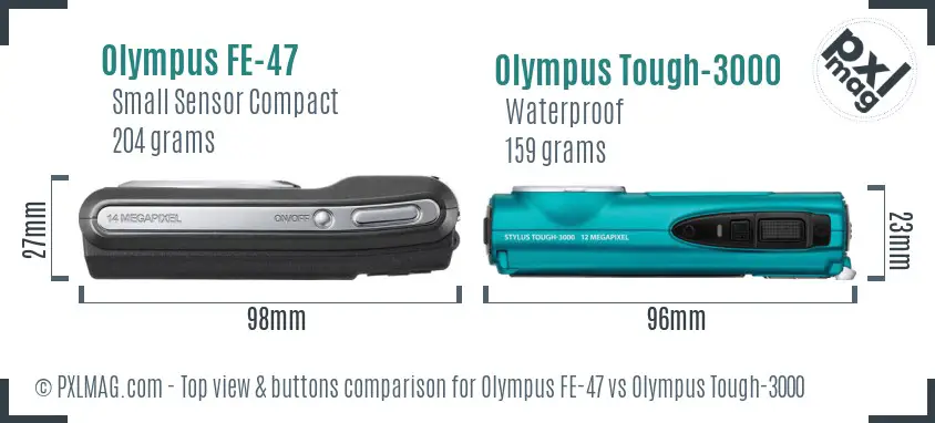 Olympus FE-47 vs Olympus Tough-3000 top view buttons comparison