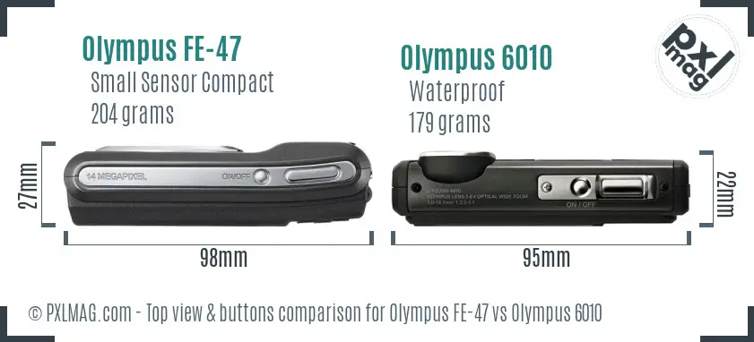 Olympus FE-47 vs Olympus 6010 top view buttons comparison