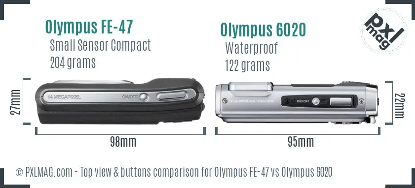 Olympus FE-47 vs Olympus 6020 top view buttons comparison