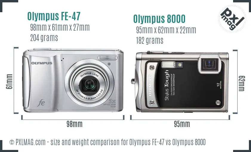 Olympus FE-47 vs Olympus 8000 size comparison