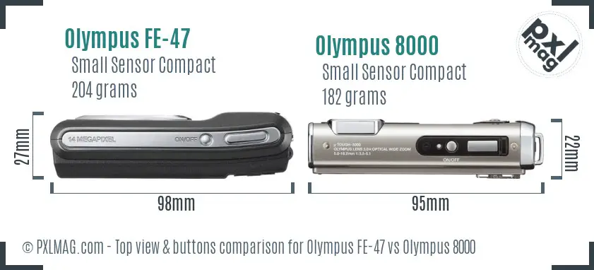 Olympus FE-47 vs Olympus 8000 top view buttons comparison