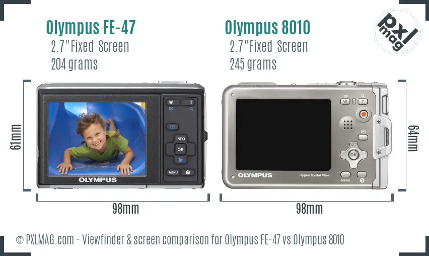 Olympus FE-47 vs Olympus 8010 Screen and Viewfinder comparison