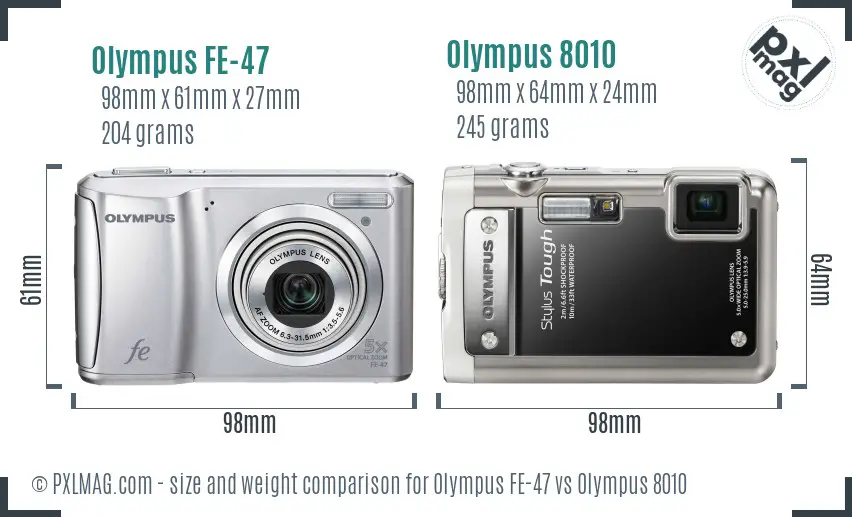 Olympus FE-47 vs Olympus 8010 size comparison