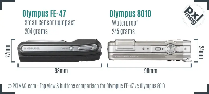 Olympus FE-47 vs Olympus 8010 top view buttons comparison