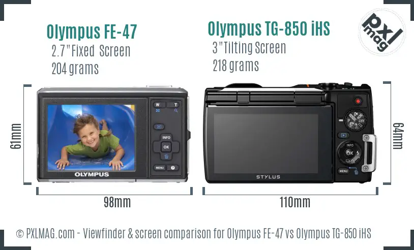 Olympus FE-47 vs Olympus TG-850 iHS Screen and Viewfinder comparison