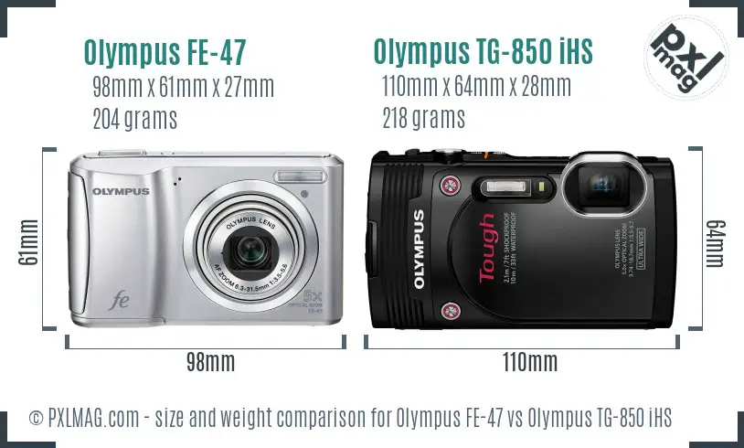 Olympus FE-47 vs Olympus TG-850 iHS size comparison