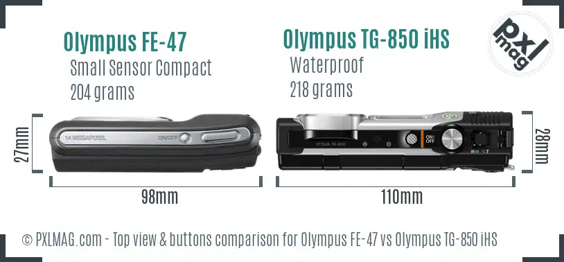 Olympus FE-47 vs Olympus TG-850 iHS top view buttons comparison