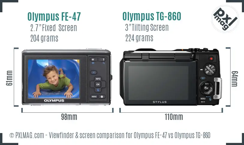 Olympus FE-47 vs Olympus TG-860 Screen and Viewfinder comparison