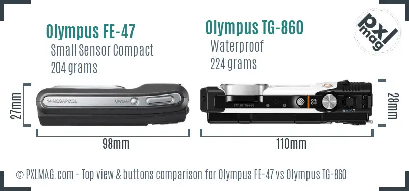 Olympus FE-47 vs Olympus TG-860 top view buttons comparison