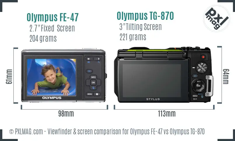 Olympus FE-47 vs Olympus TG-870 Screen and Viewfinder comparison