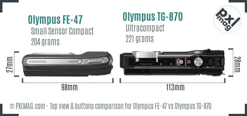 Olympus FE-47 vs Olympus TG-870 top view buttons comparison