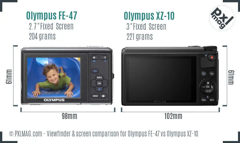 Olympus FE-47 vs Olympus XZ-10 Screen and Viewfinder comparison