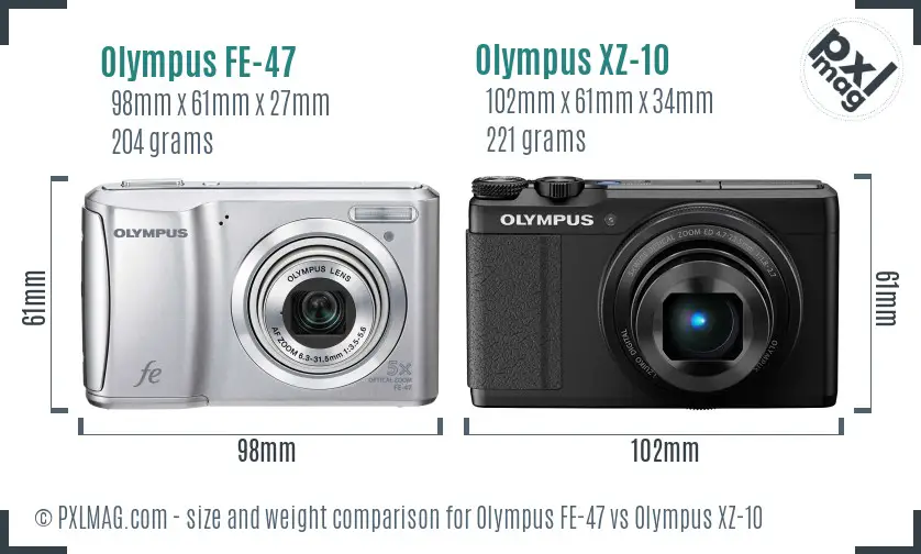 Olympus FE-47 vs Olympus XZ-10 size comparison
