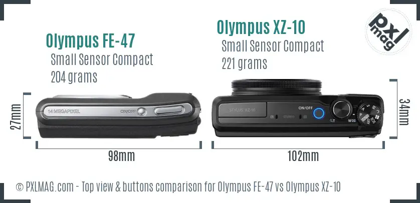 Olympus FE-47 vs Olympus XZ-10 top view buttons comparison