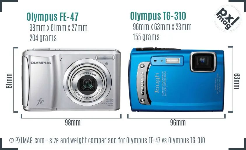 Olympus FE-47 vs Olympus TG-310 size comparison