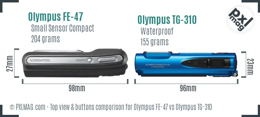 Olympus FE-47 vs Olympus TG-310 top view buttons comparison