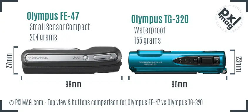 Olympus FE-47 vs Olympus TG-320 top view buttons comparison