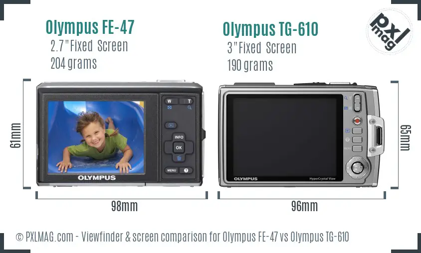 Olympus FE-47 vs Olympus TG-610 Screen and Viewfinder comparison