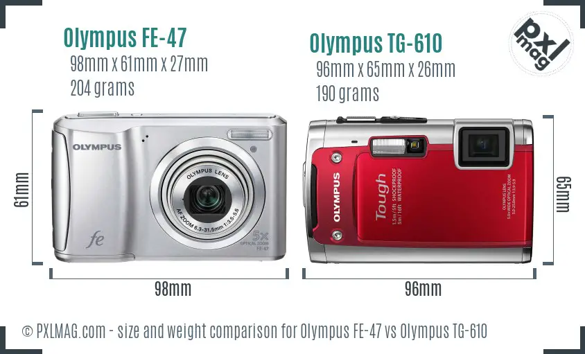 Olympus FE-47 vs Olympus TG-610 size comparison