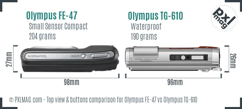 Olympus FE-47 vs Olympus TG-610 top view buttons comparison