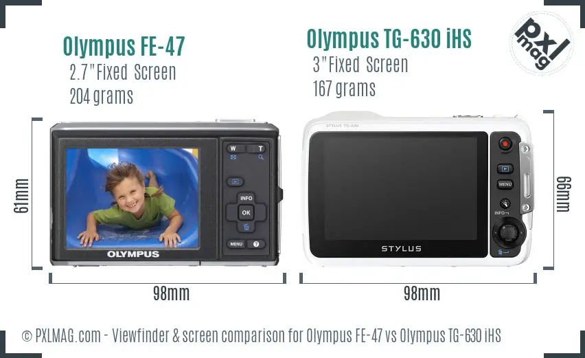Olympus FE-47 vs Olympus TG-630 iHS Screen and Viewfinder comparison