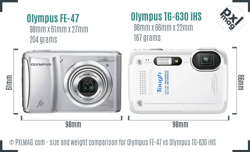 Olympus FE-47 vs Olympus TG-630 iHS size comparison