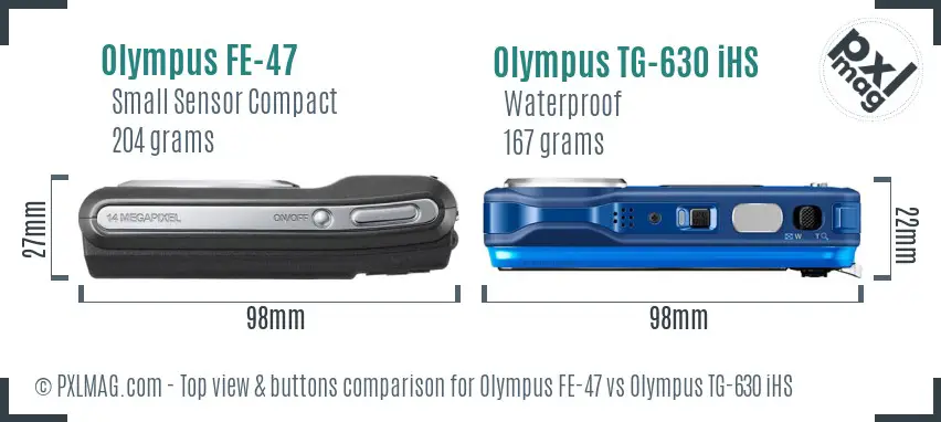 Olympus FE-47 vs Olympus TG-630 iHS top view buttons comparison