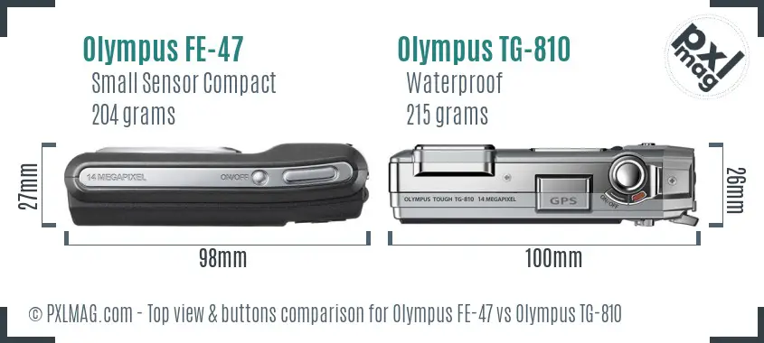 Olympus FE-47 vs Olympus TG-810 top view buttons comparison